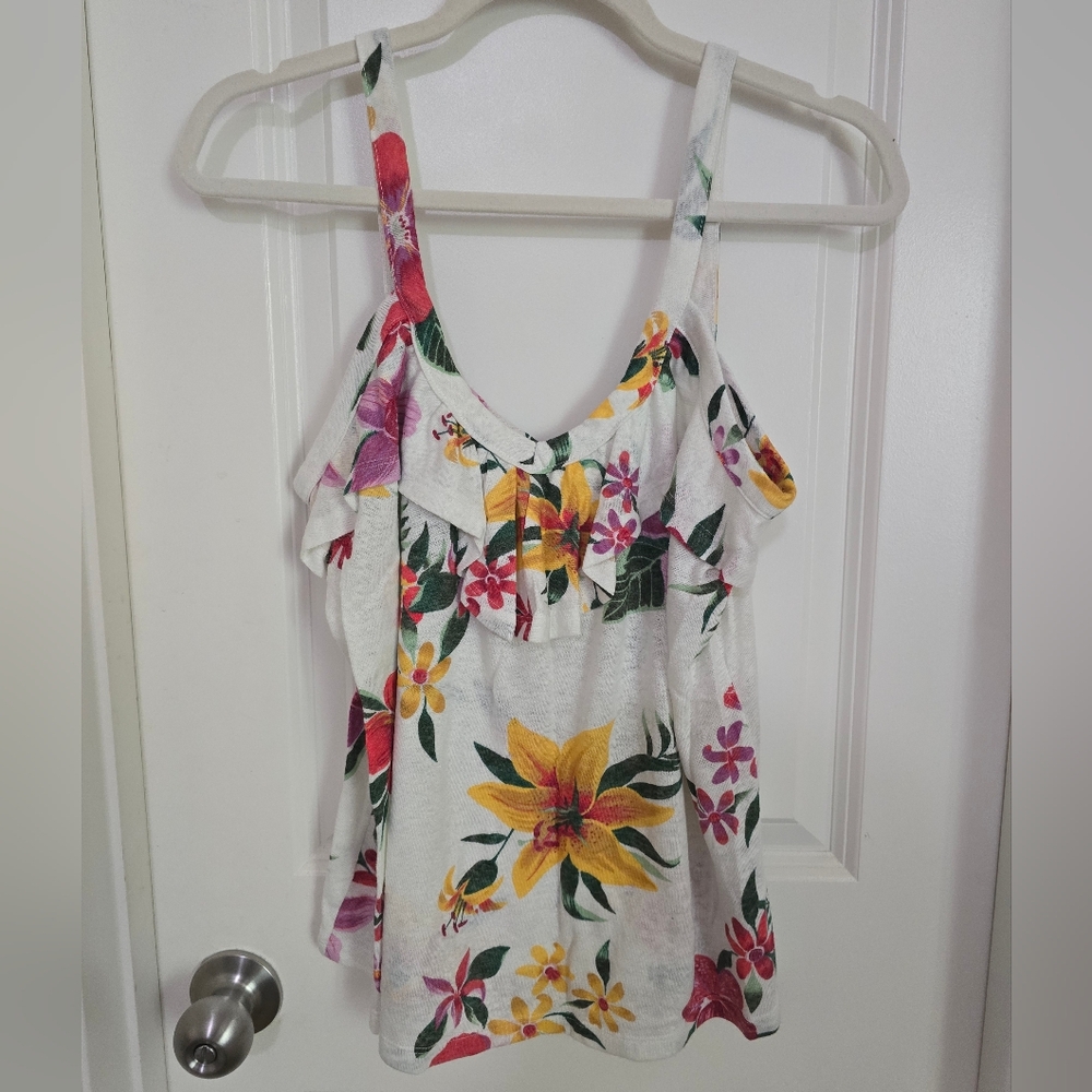 Old Navy Floral Camisole in White with Yellow and Pink Accents